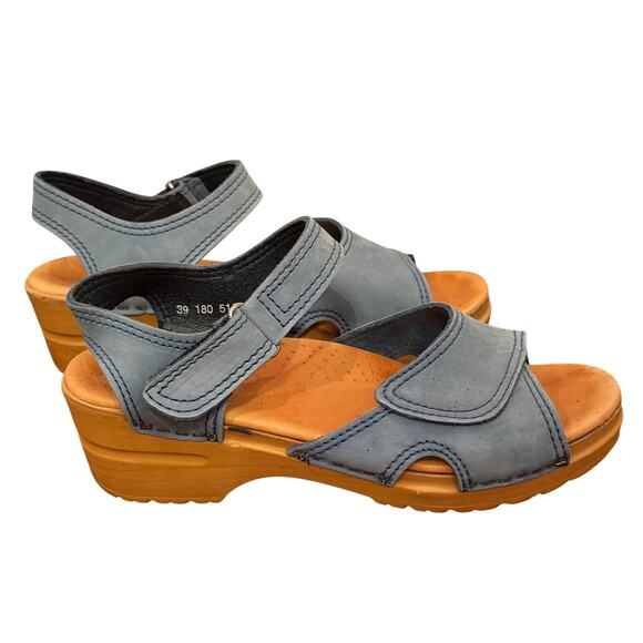 Dansco Shoes - Dansko Womens 39 US 8.5-9 Blue Nubuck Leather Clog Sandals Hook Loop Comfort
